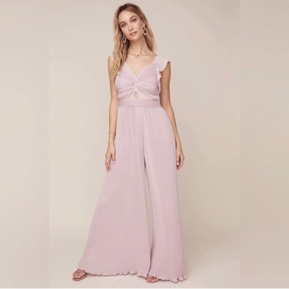 NWT ASTR The Label Golden Hour Jumpsuit MEDIUM Pleated Wide Leg Sleeveless Lilac - Picture 1 of 6